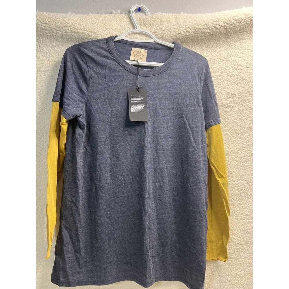 Cha Sor Long Sleeve Women's Top Shirt Size Medium Blue with yellow sleeves